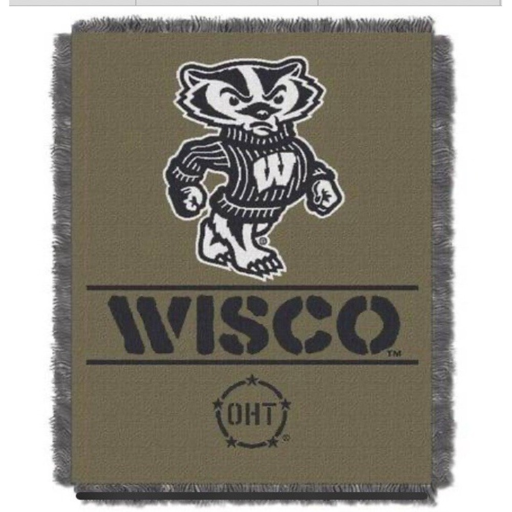 Wisconsin Badgers WISCO 46" X 59" Triple Woven Jacquard Throw NCAA OHT USA New‎